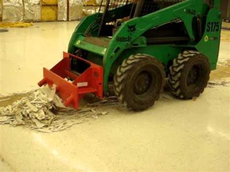 tile removal for a skid steer|Floor Tile & Carpet removal with Skid Steer Scraper Attachment.